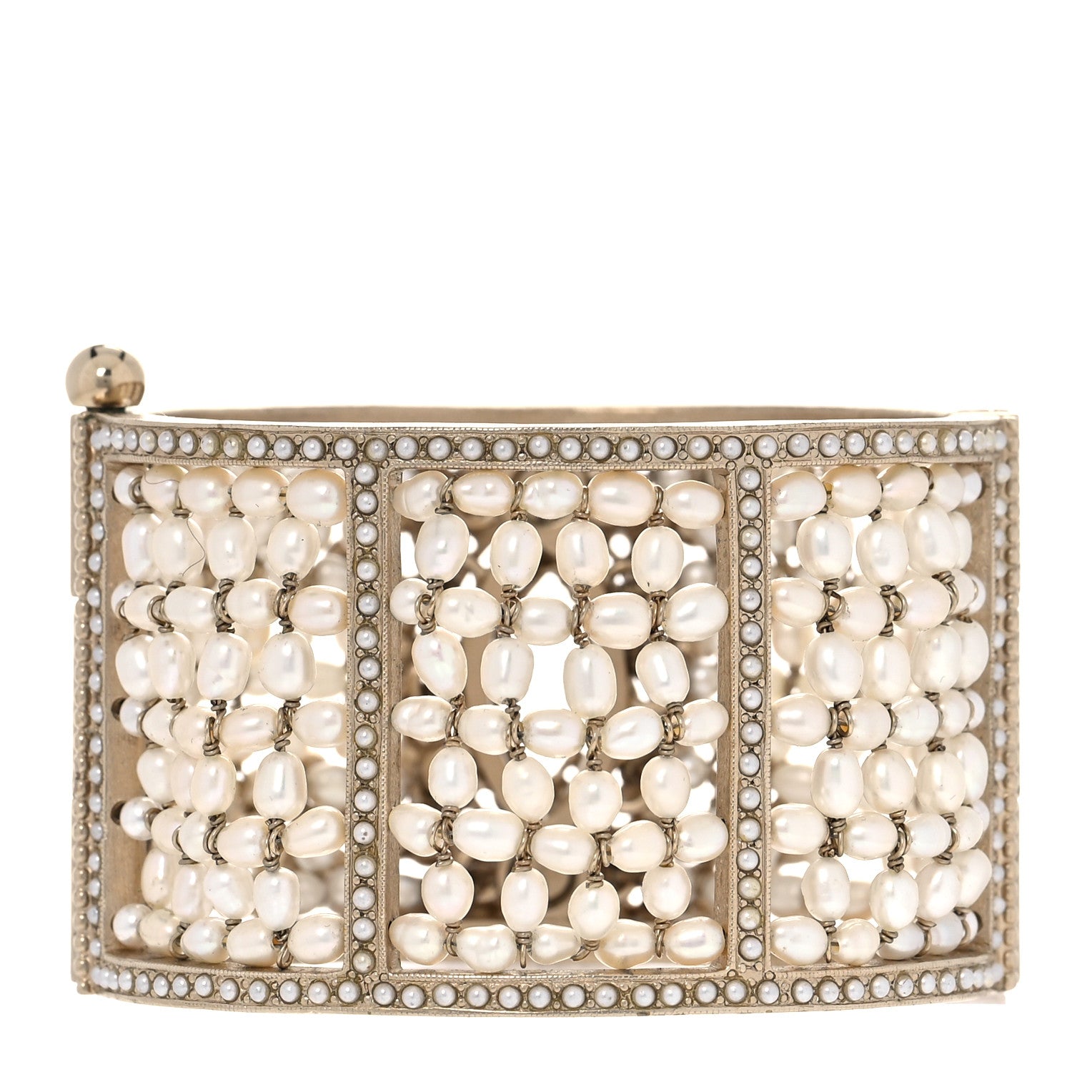 Chanel Crystal Pearl CC Cuff Bracelet Gold 3 of 5