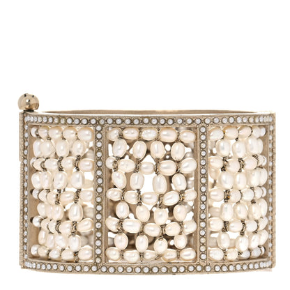 Chanel Crystal Pearl CC Cuff Bracelet Gold 3 of 5