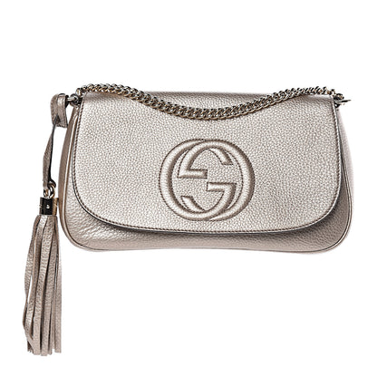 Gucci Metallic Pebbled Calfskin Medium Soho Flap Crossbody Golden Beige 1 of 11