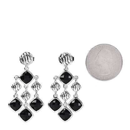 David Yurman Sterling Silver Black Onyx Sculpted Cable Chandelier Earrings 2 of 4