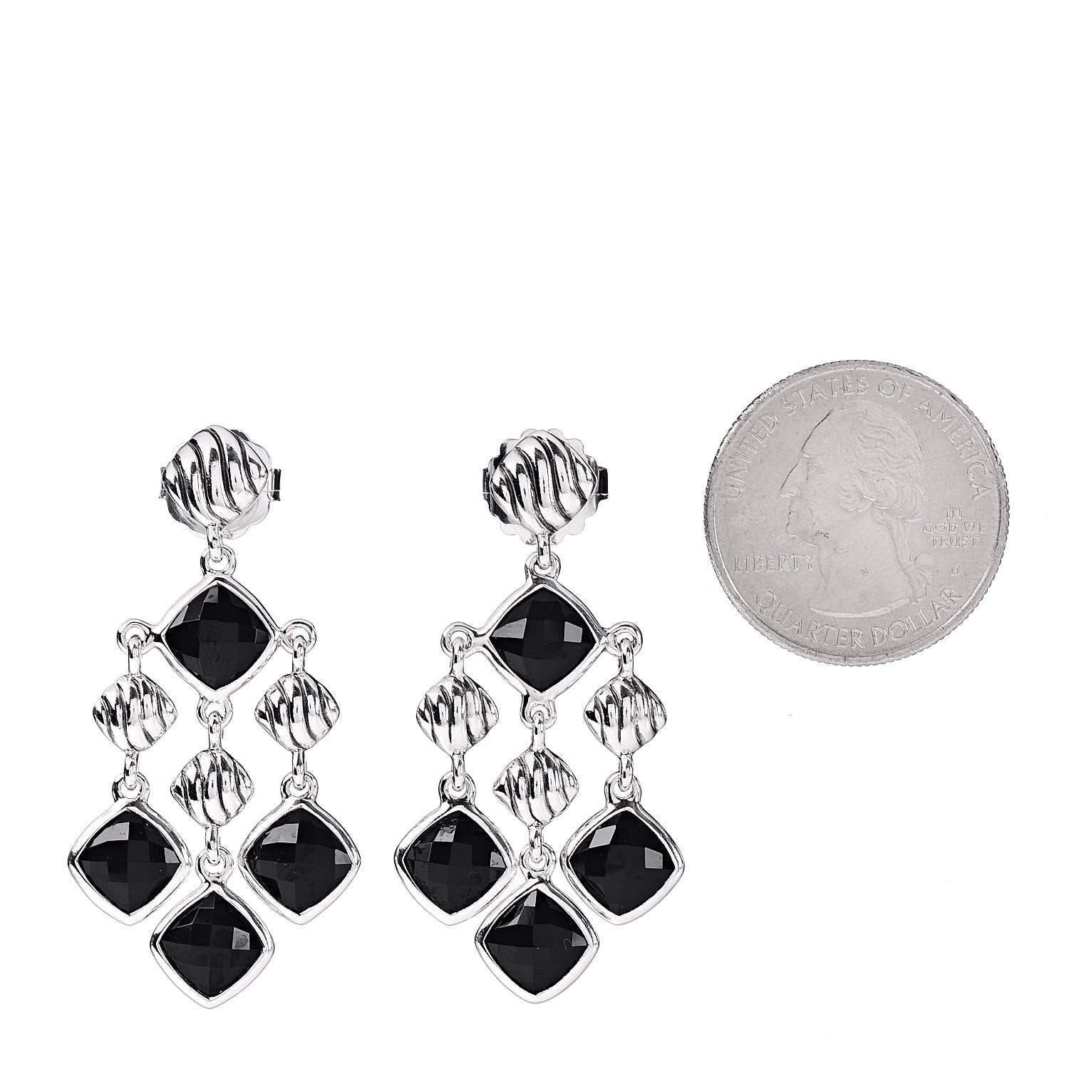 David Yurman Sterling Silver Black Onyx Sculpted Cable Chandelier Earrings 2 of 4