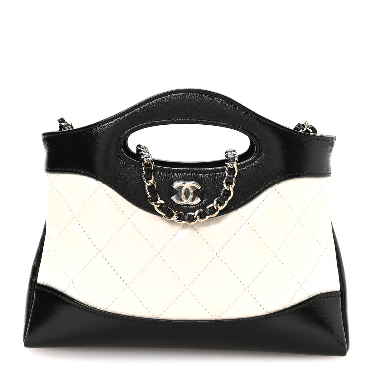 Chanel Shiny Crumpled Calfskin Quilted Nano 31 Shopping Bag White Black 1 of 11