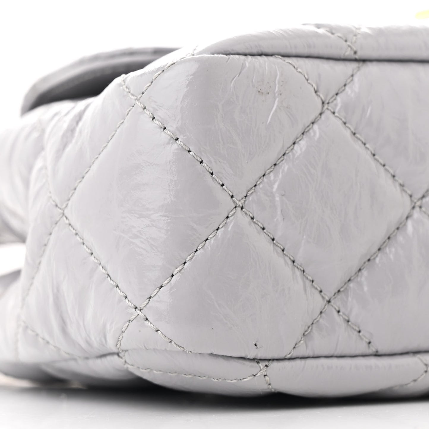 Shiny Crumpled Calfskin Quilted Small Wavy CC Hobo Grey