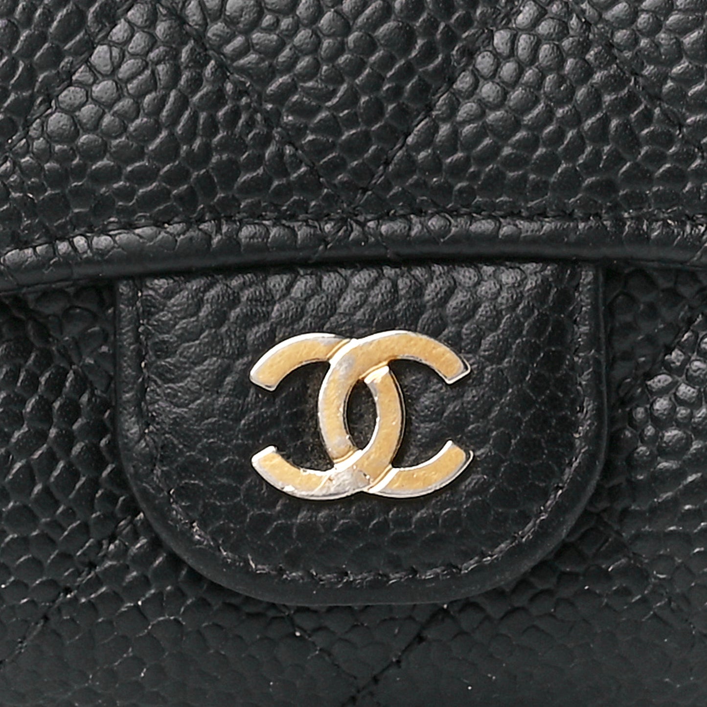Caviar Quilted Flap Card Holder Wallet Black
