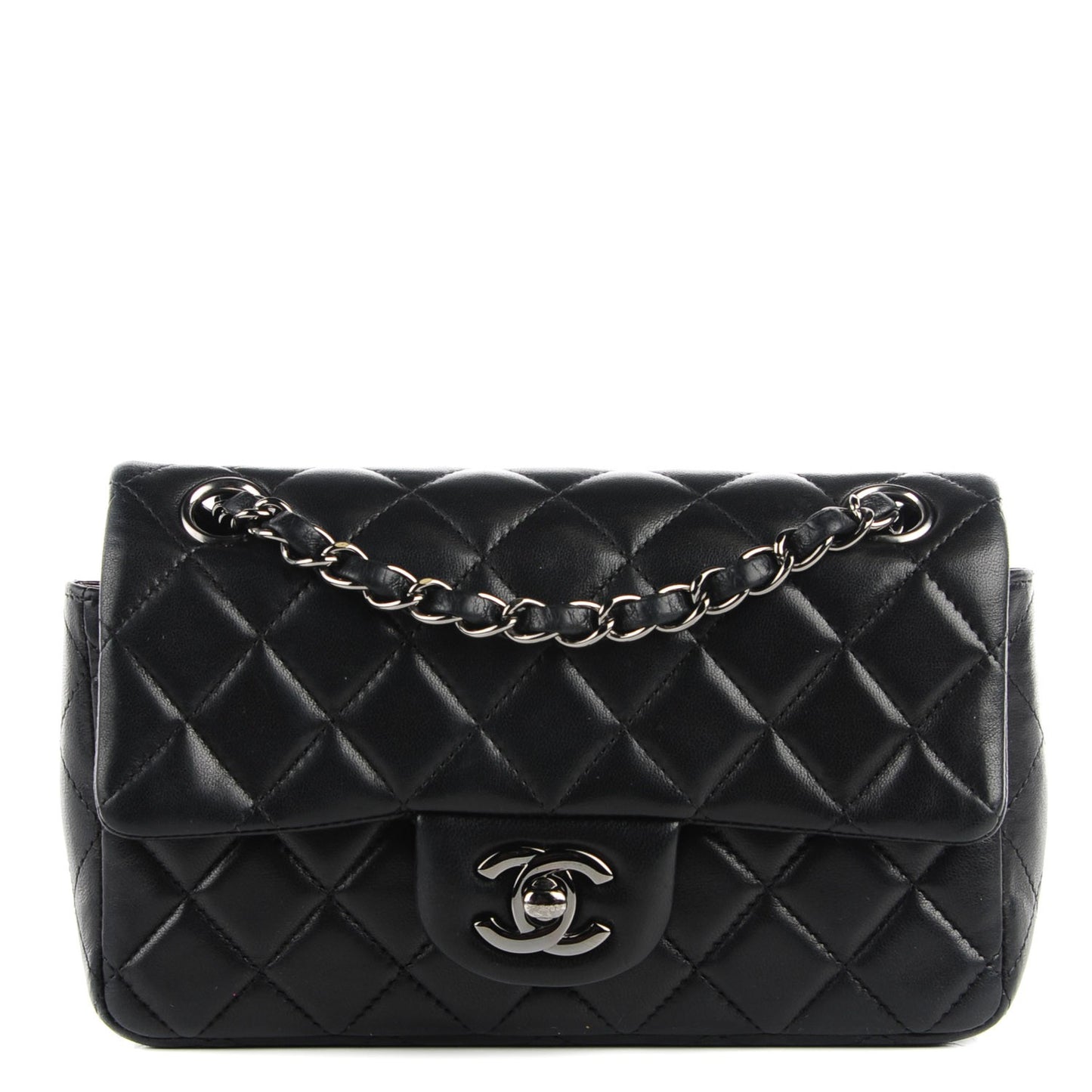 Lambskin Quilted Mini Rectangular Flap Black
