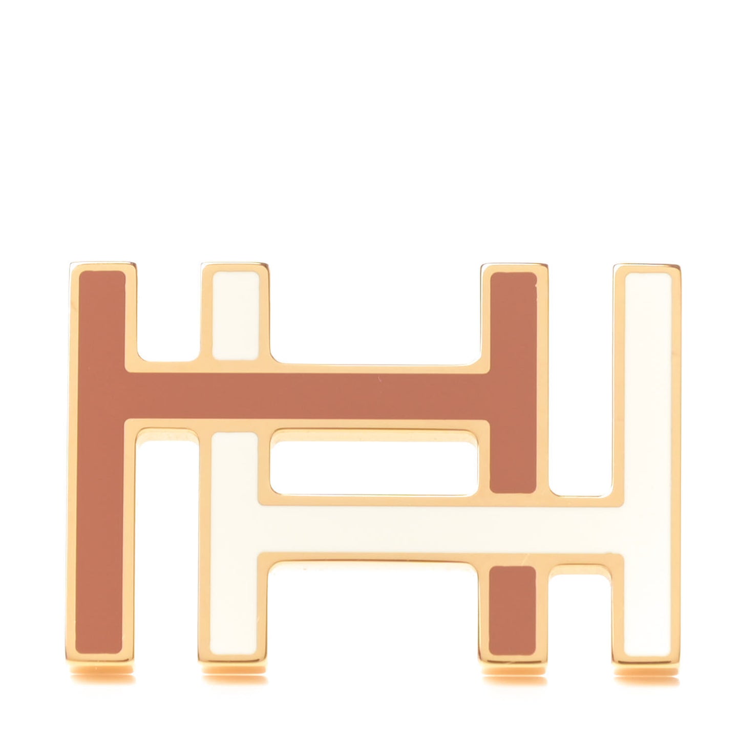 Lacquered Metal Au Carre Double H Belt Buckle Gold Nata