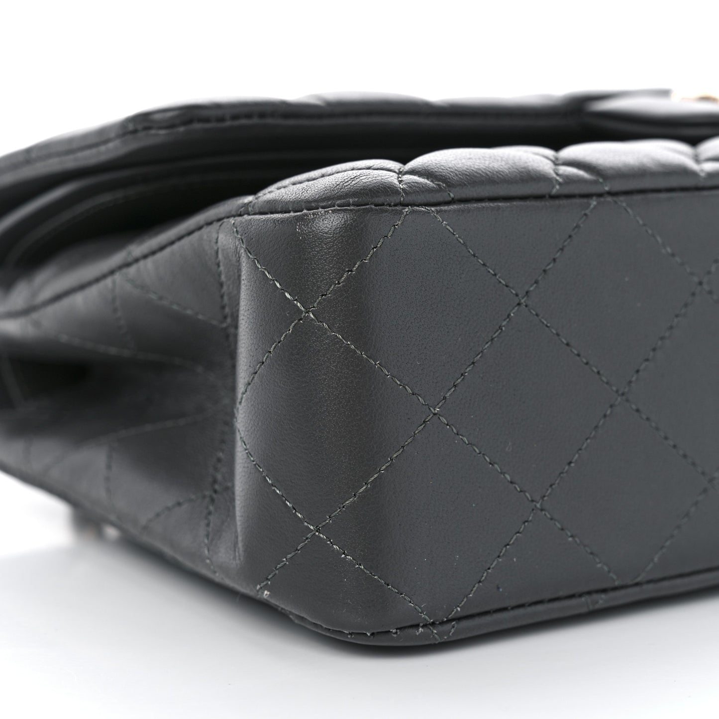 Lambskin Quilted Medium Double Flap Dark Grey