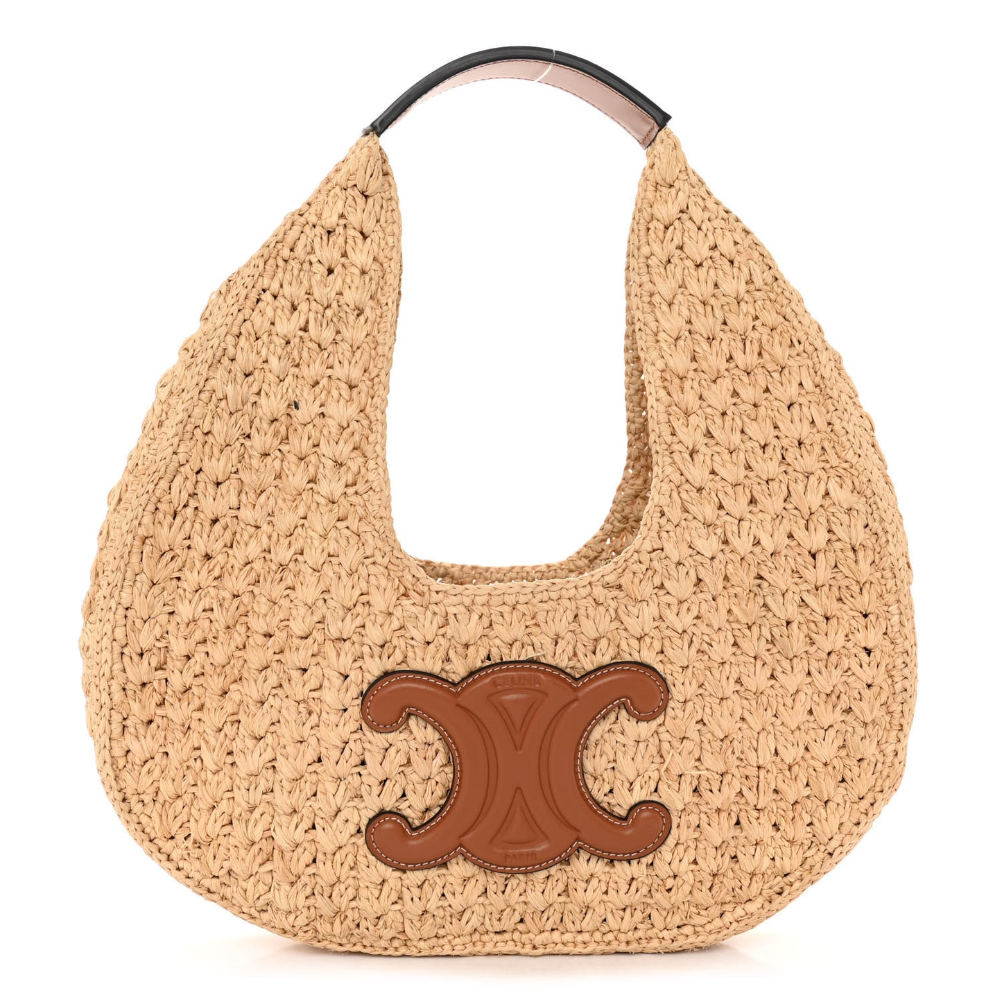 Raffia Calfskin Triomphe Panier Hobo Bag Natural Tan