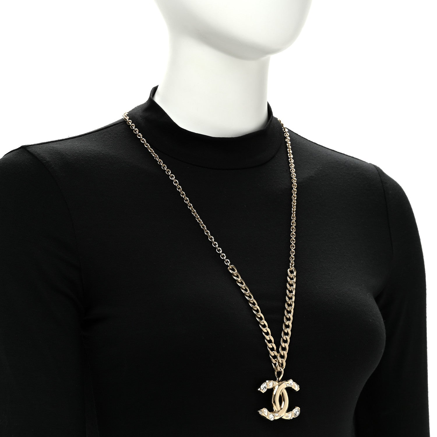 Chanel Crystal Pearl CC Pendant Necklace Gold 2 of 5