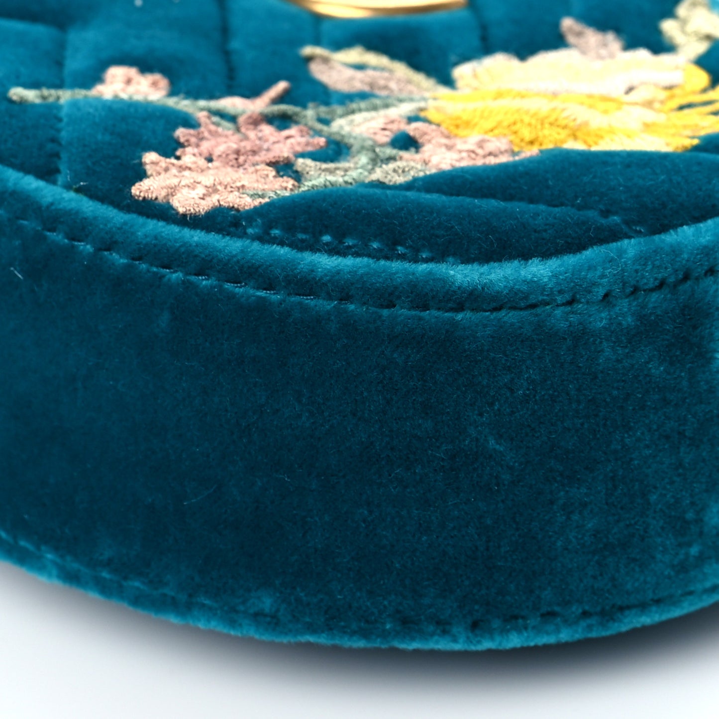 Velvet Matelasse Embroidered GG Marmont Belt Bag 85 34 Pavone Cyan