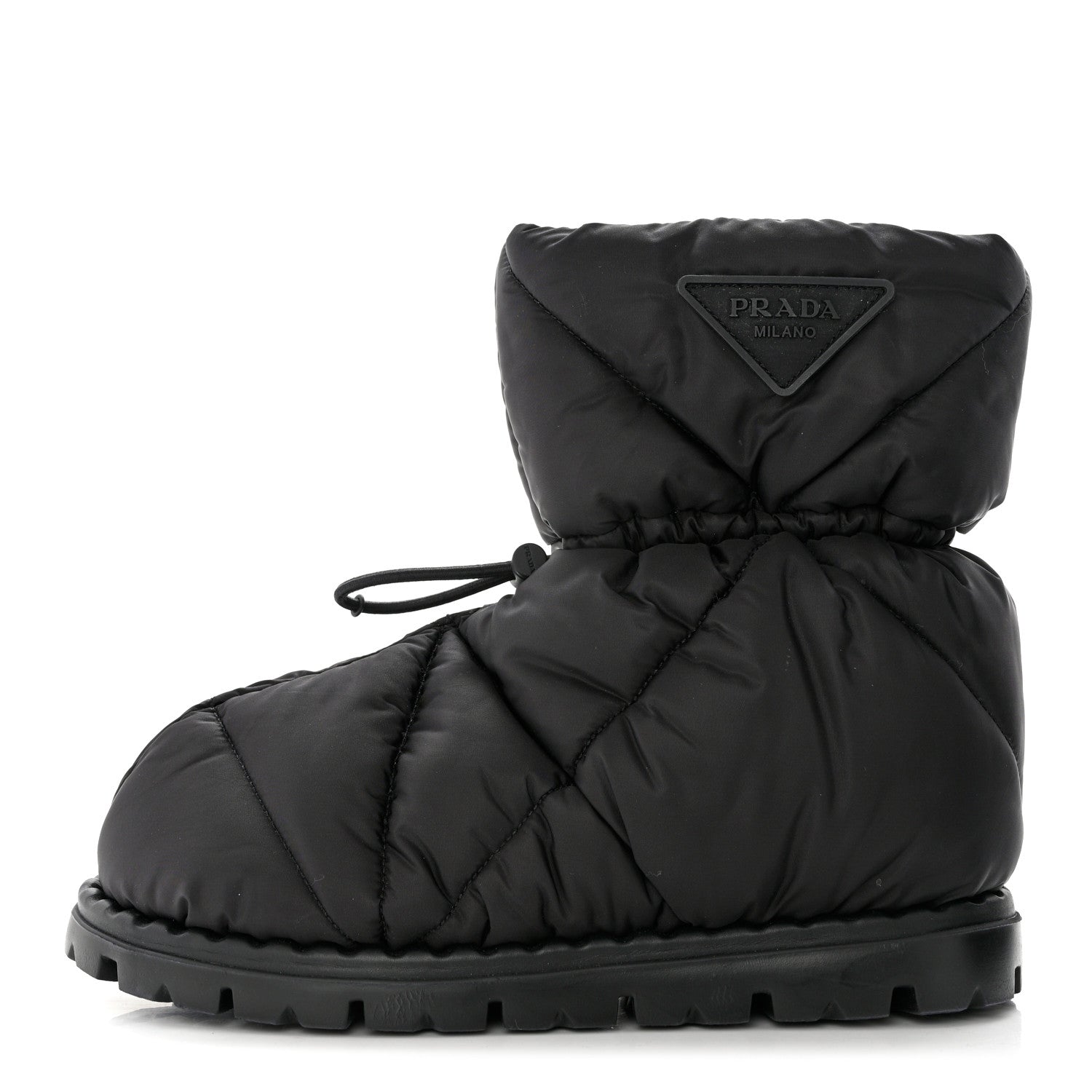 Prada Re-Nylon Piuma Triangle Logo Padded Drawcord 20mm Snow Boots 36 Black 1 of 8