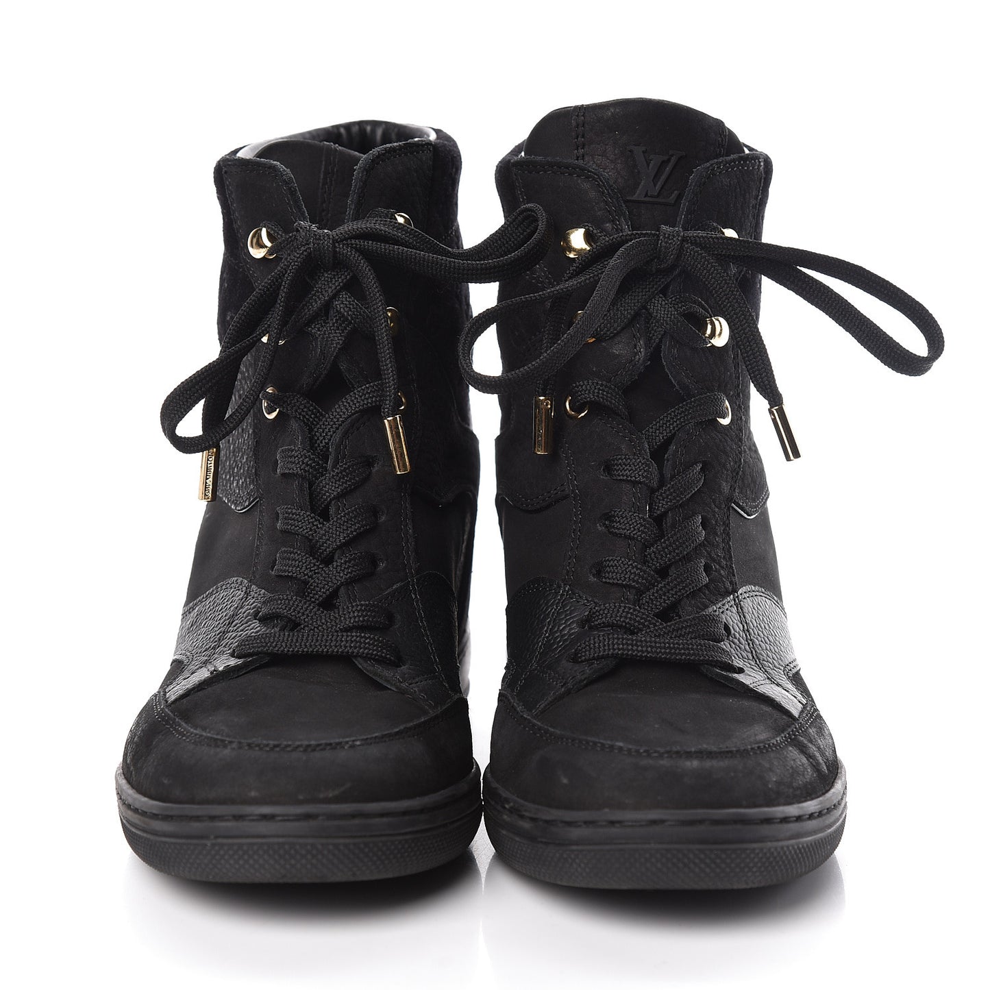 Calfskin Suede Monogram Cliff Top Wedge Sneakers 38 Black