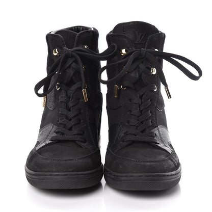 Louis Vuitton Calfskin Suede Monogram Cliff Top Wedge Sneakers 38 Black 2 of 10