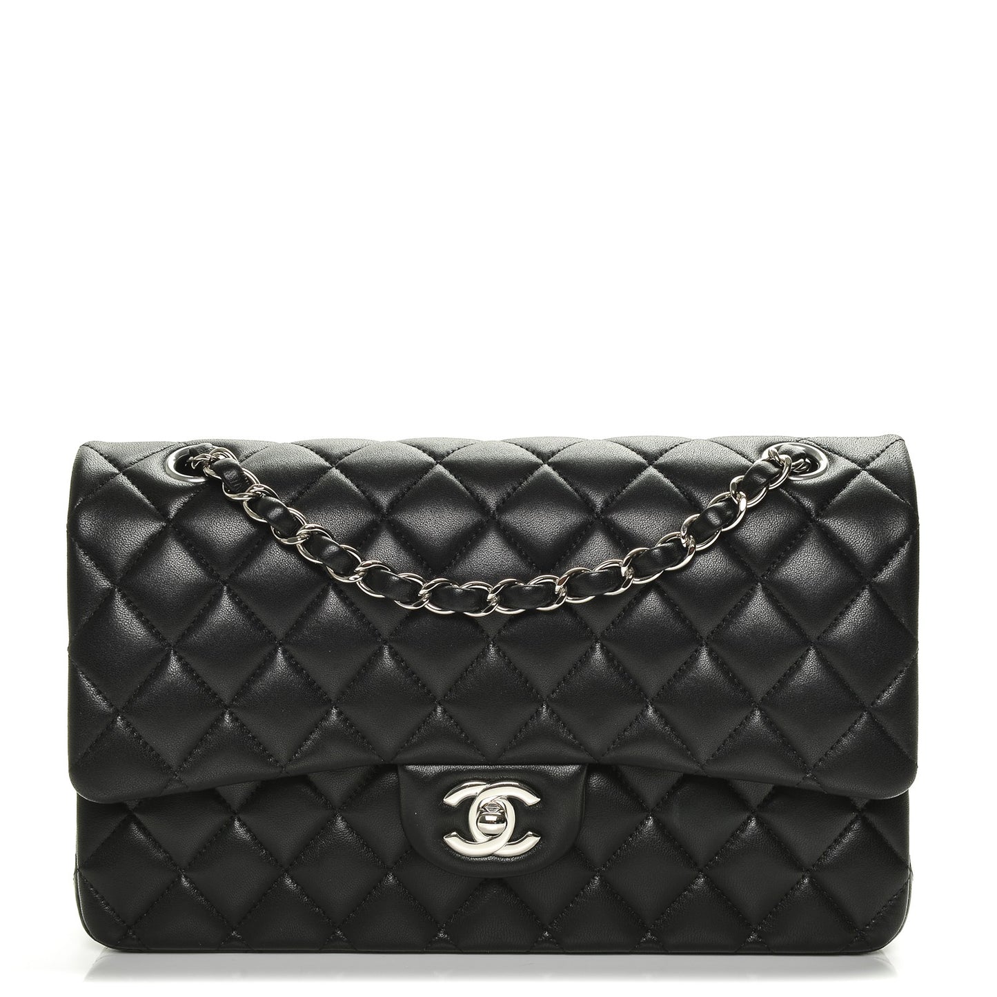 Lambskin Quilted Medium Double Flap Black
