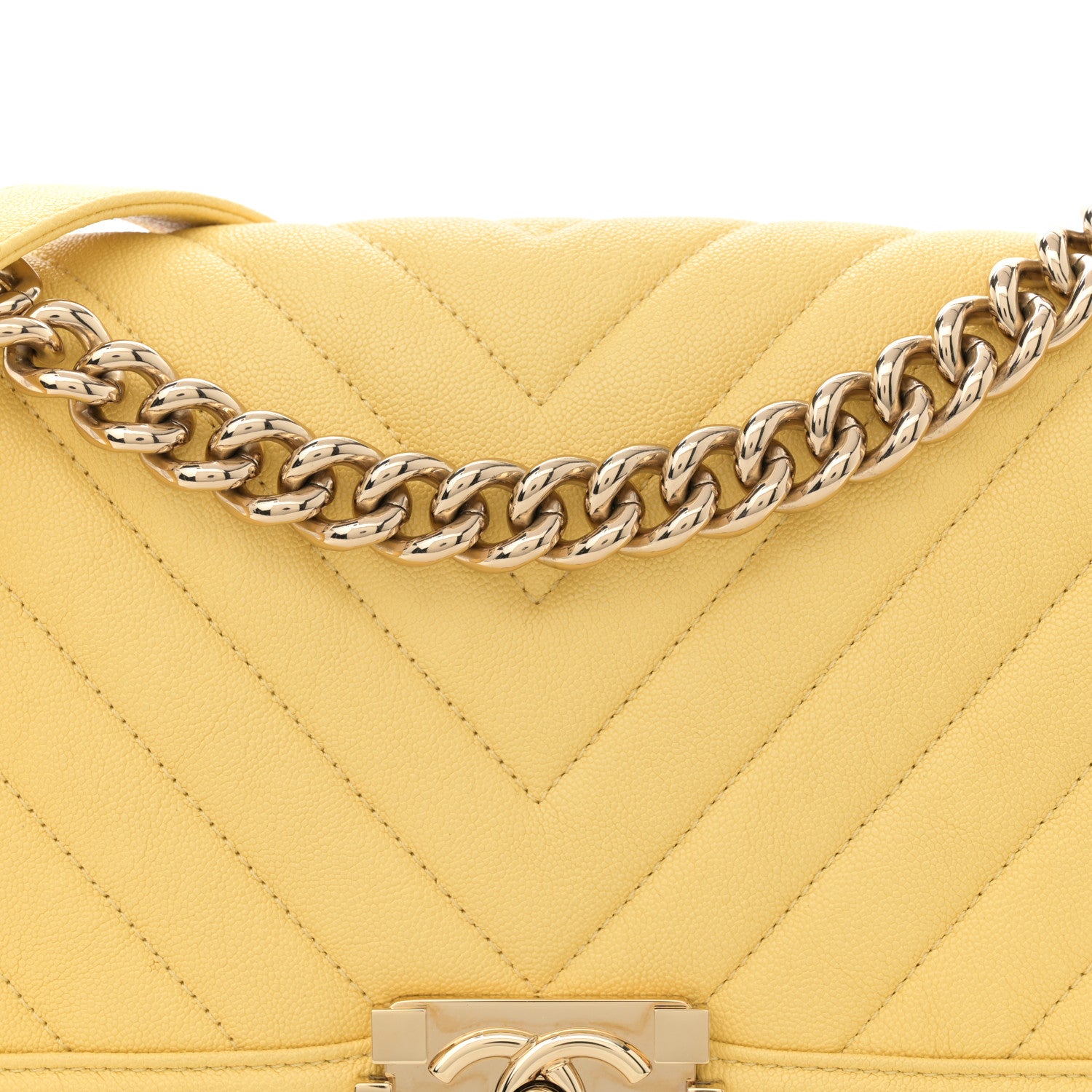 Chanel Caviar Chevron Quilted Medium Boy Flap Yellow 8 of 11