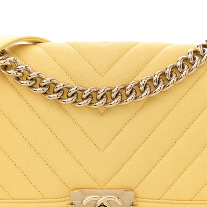 Chanel Caviar Chevron Quilted Medium Boy Flap Yellow 8 of 11