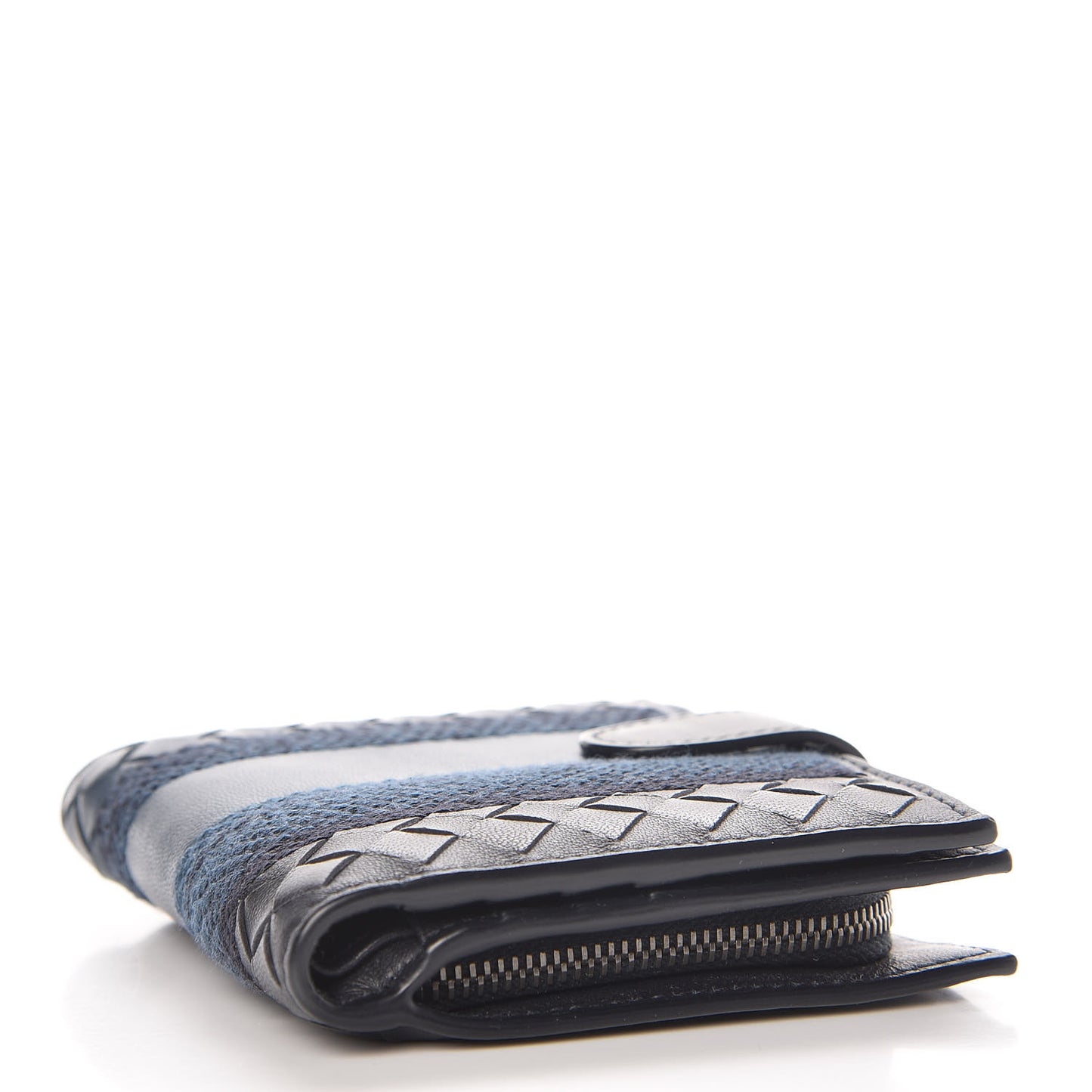 Nappa Intrecciato Stitched French Flap Wallet Tourmaline Denim Krim
