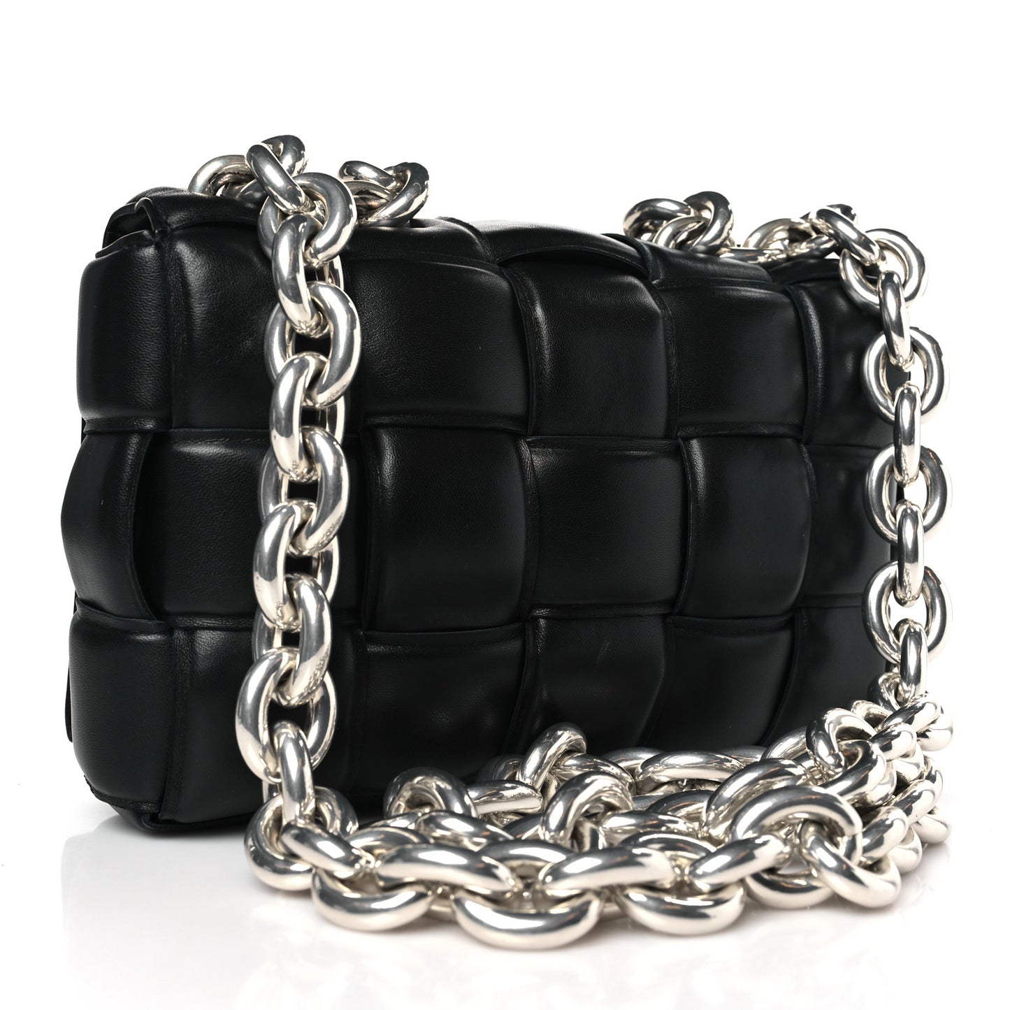 Lambskin Maxi Intrecciato Padded Chain Cassette Crossbody Bag Black