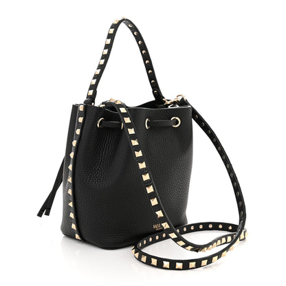 Valentino Garavani Grained Calfskin Rockstud Bucket Bag Black 3 of 9