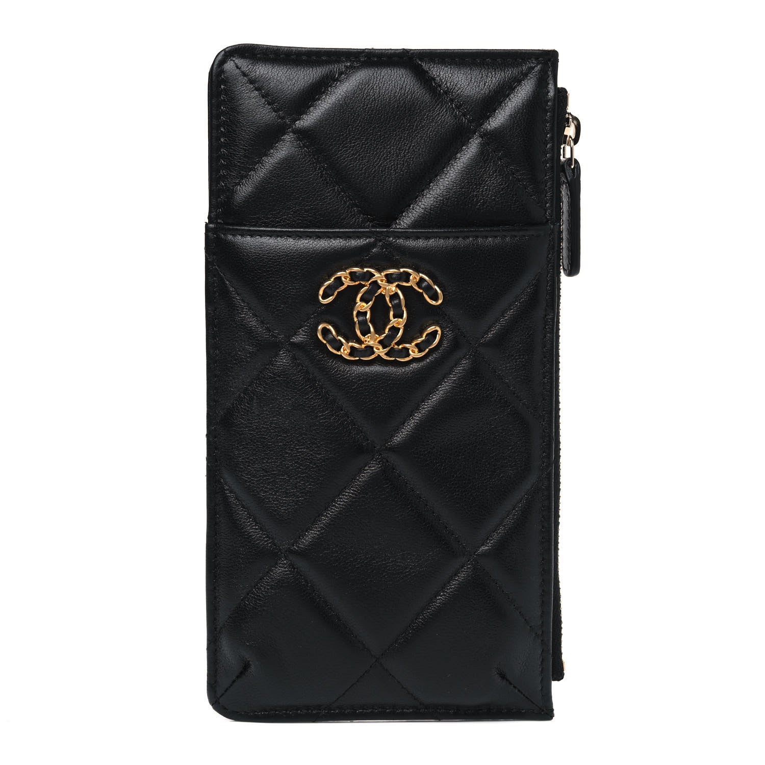 Chanel Goatskin Quilted Chanel 19 Flat Wallet Pouch Black 1 of 4