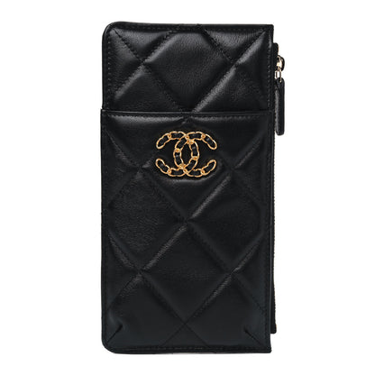 Chanel Goatskin Quilted Chanel 19 Flat Wallet Pouch Black 1 of 4