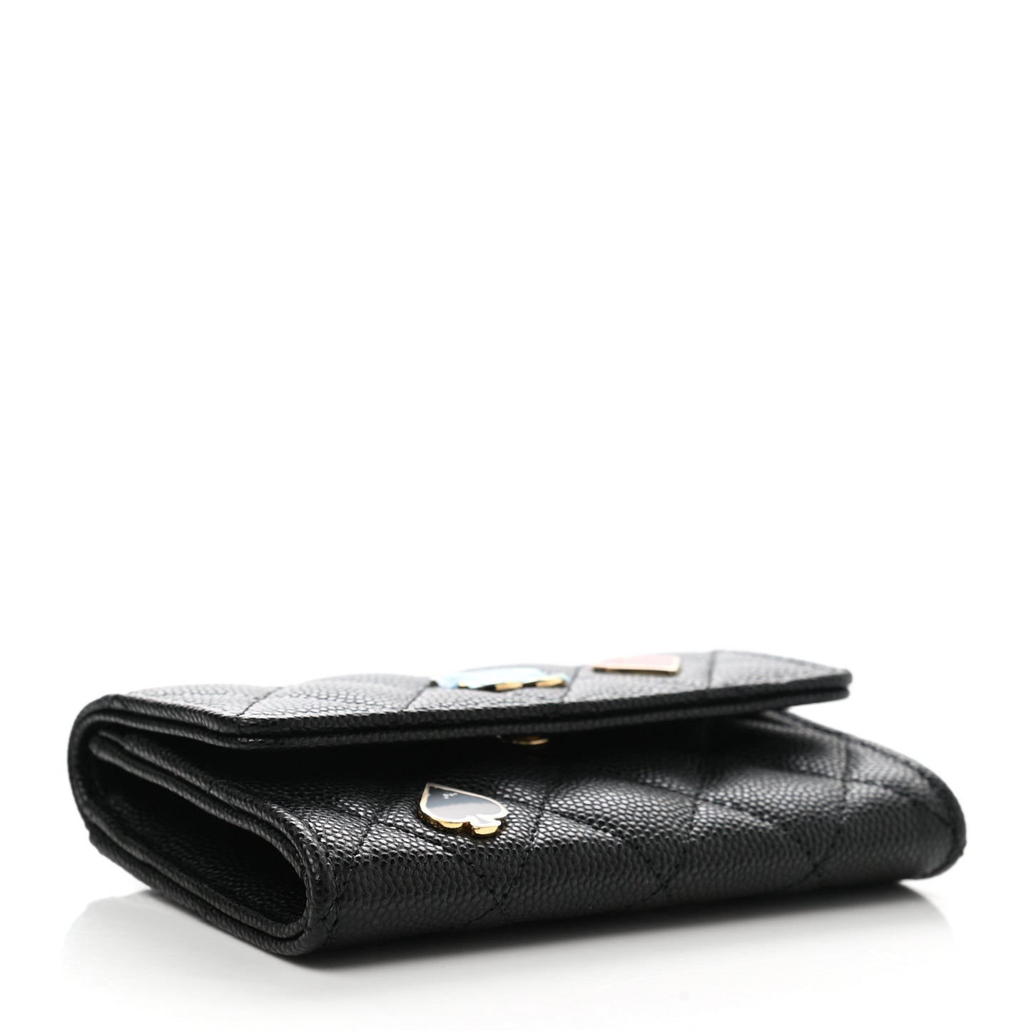 Caviar Quilted Enamel Coco Casino Flap Card Holder Wallet Black
