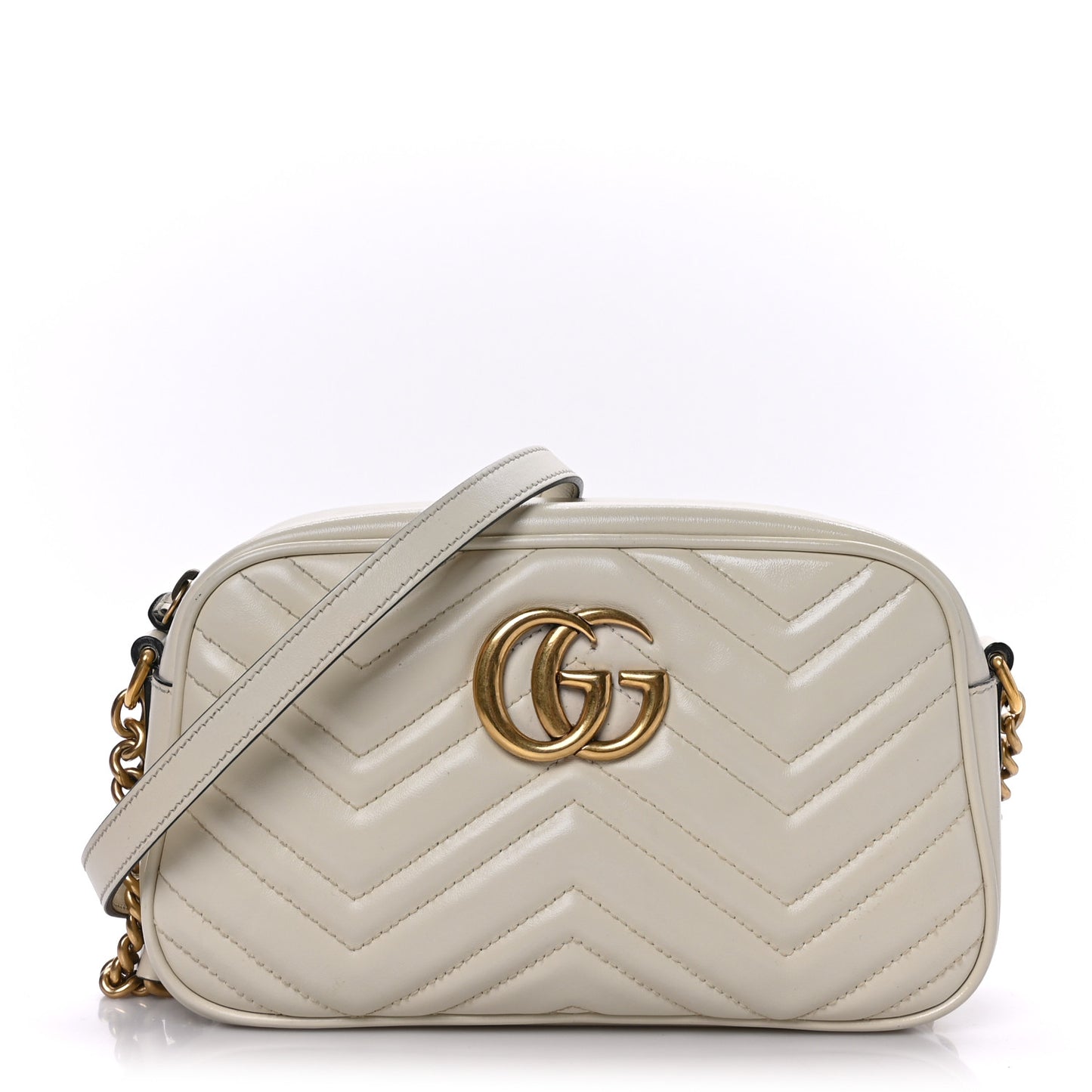 Calfskin Matelasse Small GG Marmont Chain Shoulder Bag White