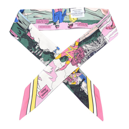 Hermes Silk Wow Twilly Rose Vert Jaune 1 of 4