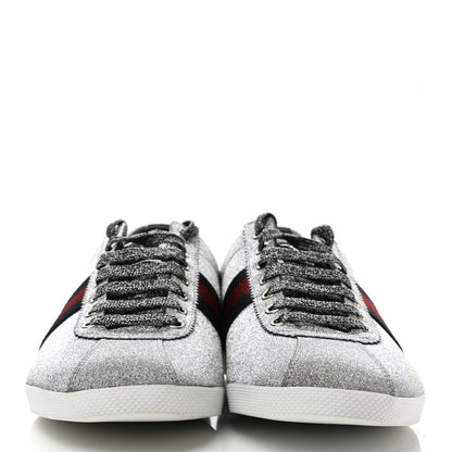 Gucci Glitter Fabric Studded Web Mens Sneakers 10.5 Silver 2 of 8