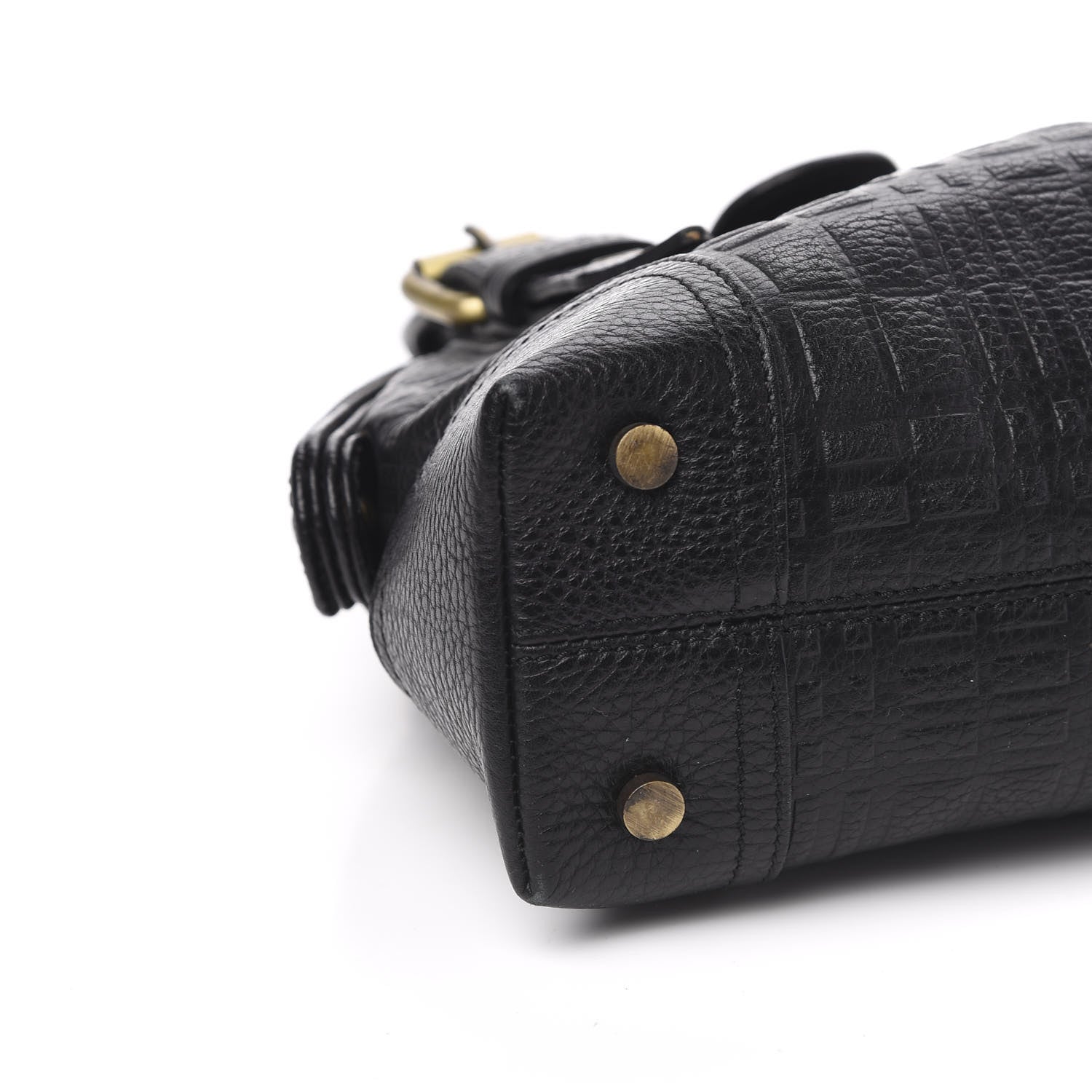 Burberry Signature Grain Calfskin Check Embossed Top Handle Bag Black 7 of 9