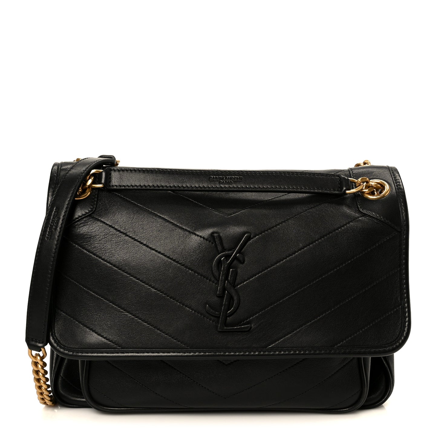 Lambskin Matelasse Monogram Medium Niki Chain Satchel Black