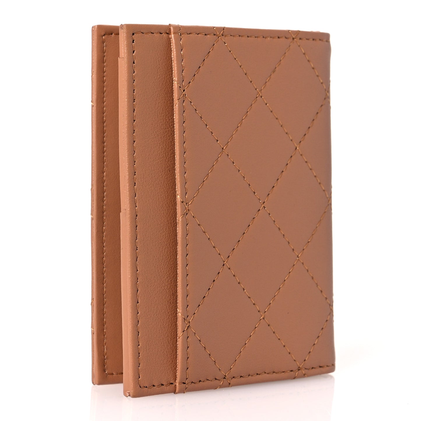 Grained Calfskin Quilted Card Holder Wallet Brown