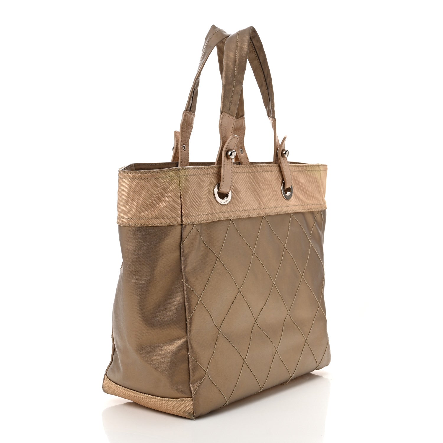 Chanel Metallic Coated Canvas Large Paris Biarritz Tote Gold 3 of 17