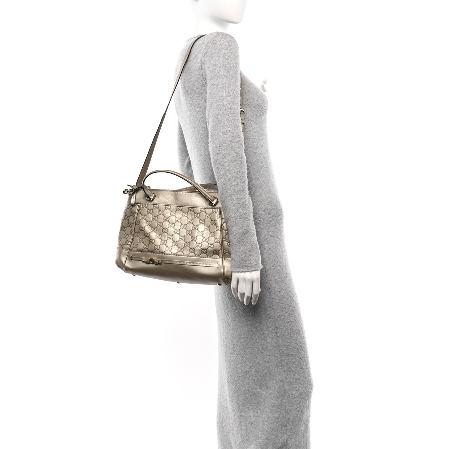 Metallic Guccissima Mayfair Top Handle Satchel  Golden Beige