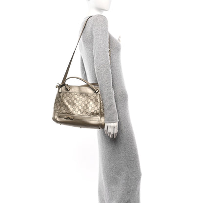 Gucci Metallic Guccissima Mayfair Top Handle Satchel  Golden Beige 2 of 10