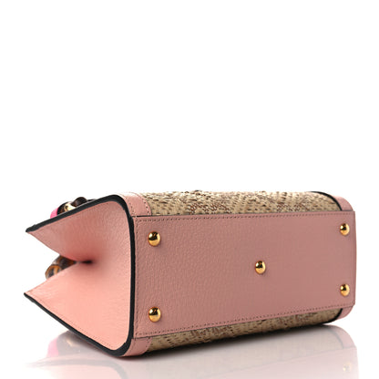 Gucci Raffia Textured Dollar Calfskin GG Monogram Mini Diana Tote Bag Wild Rose Fuxia Fluo 4 of 10
