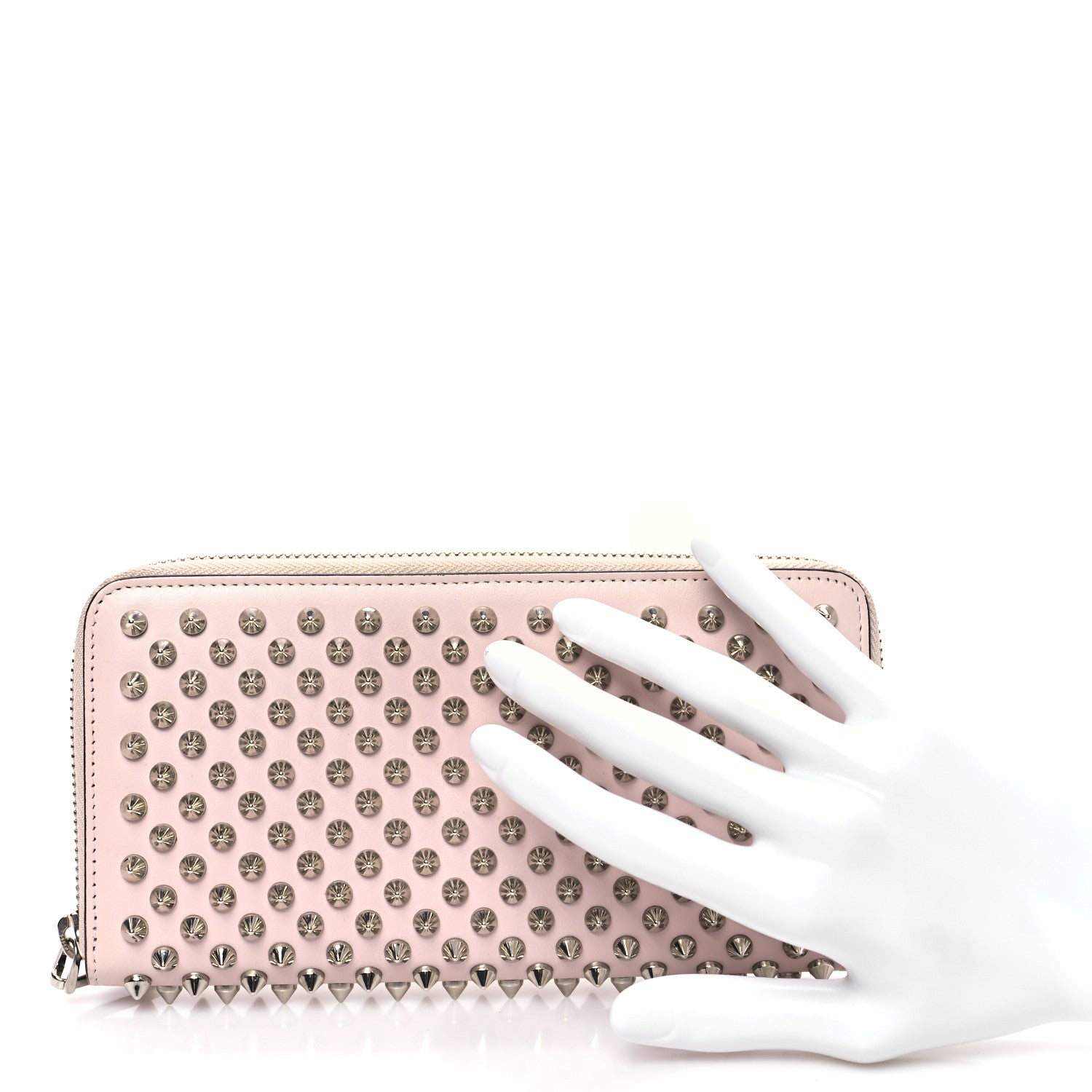 Christian Louboutin Calfskin Panettone Spiked Zip Around Wallet Light Pink 2 of 9