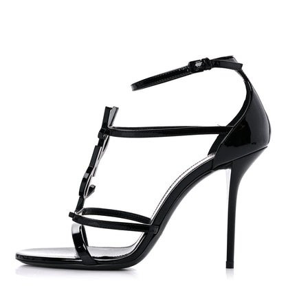 Saint Laurent Patent Cassandra 100 Ankle Strap Sandals 38.5 Black 1 of 11