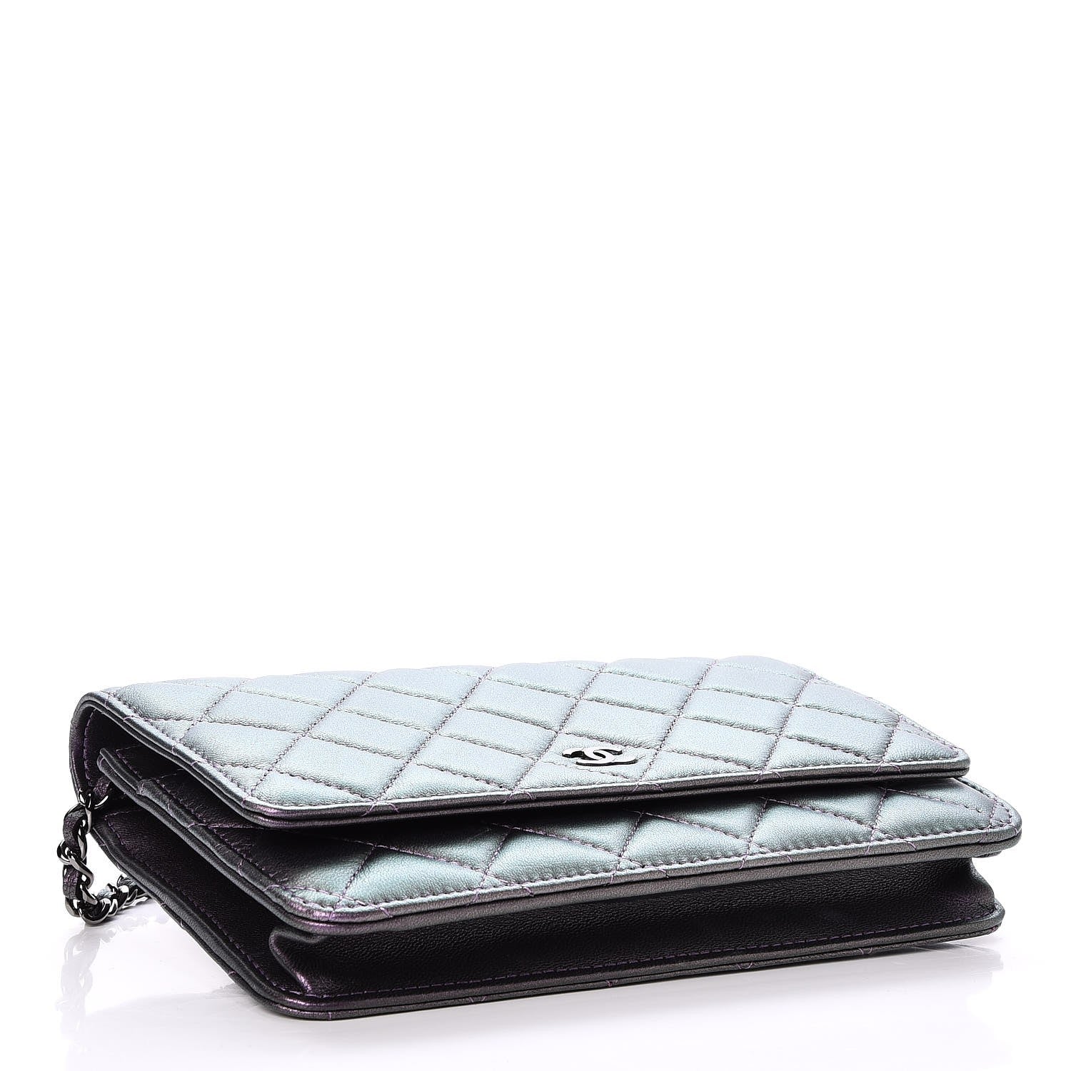 Chanel Iridescent Lambskin Quilted Wallet On Chain WOC Dark Purple 4 of 8