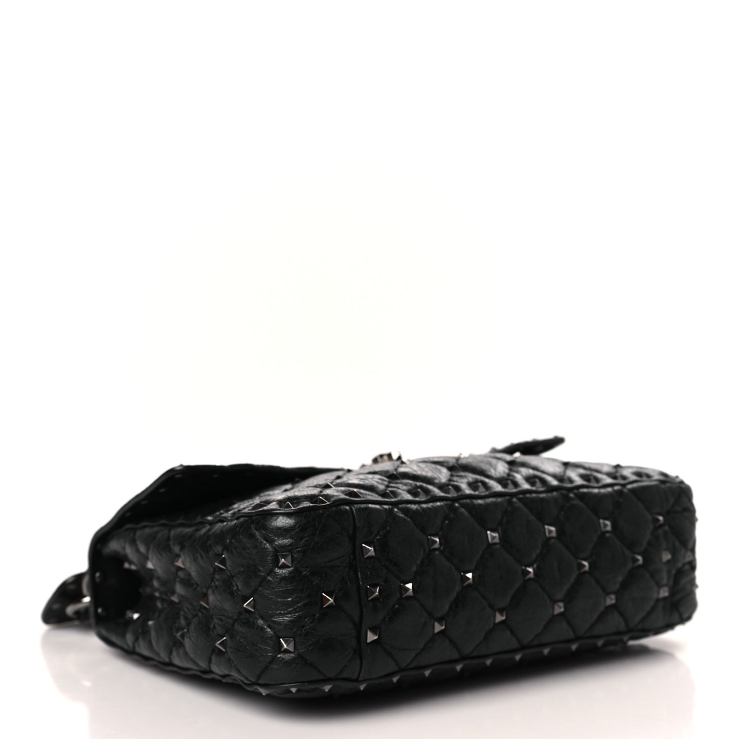 Craquele Nappa Medium Rockstud Spike Shoulder Bag Black
