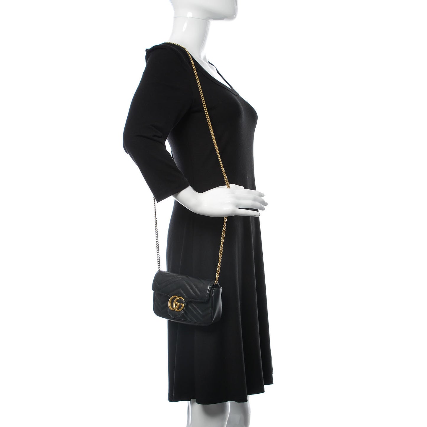 Calfskin Matelasse Super Mini GG Marmont Shoulder Bag Black