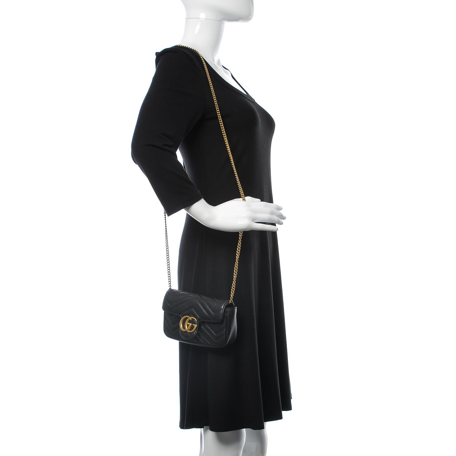 Gucci Calfskin Matelasse Super Mini GG Marmont Shoulder Bag Black 2 of 13
