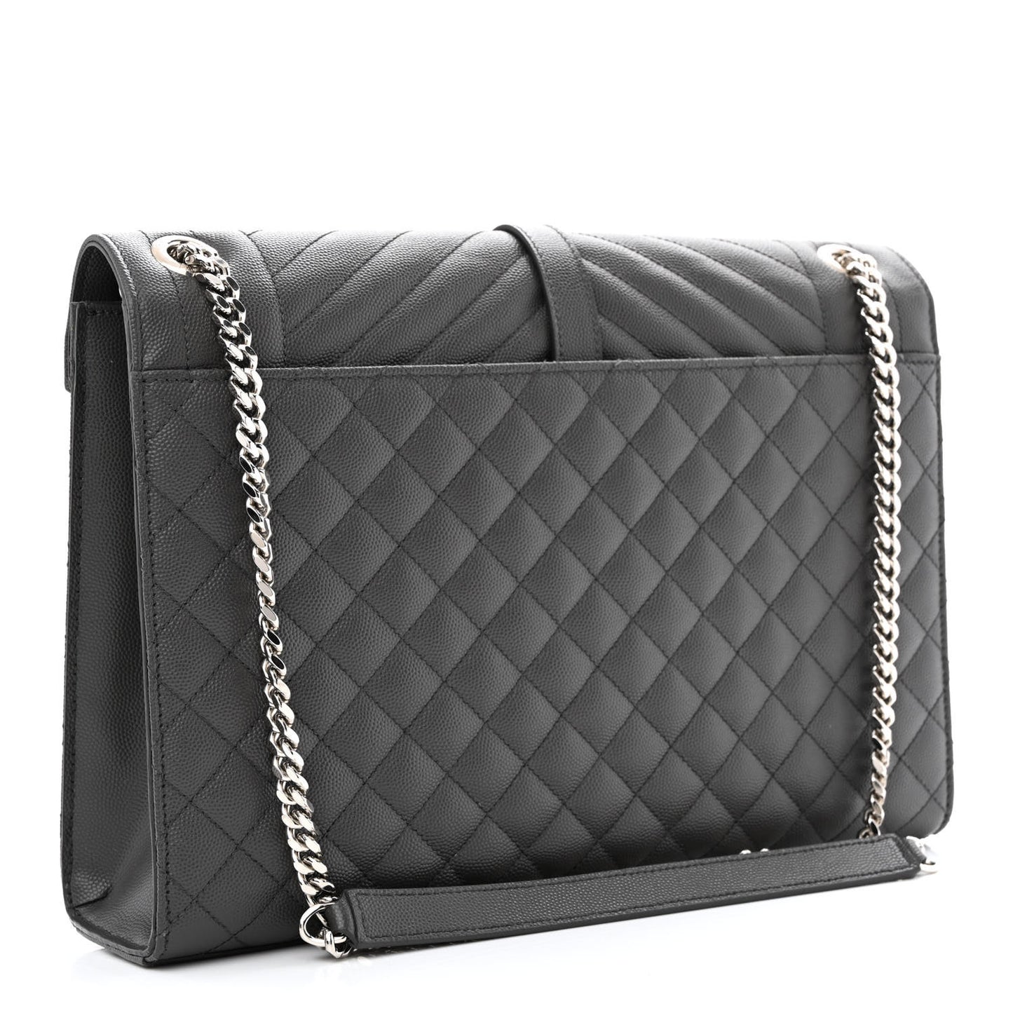 Grain De Poudre Textured Mixed Matelasse Large Triquilt Monogram Satchel Asphalt