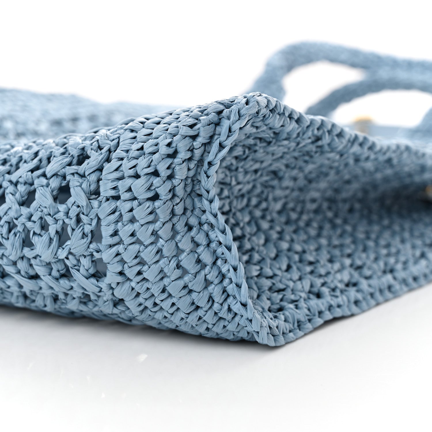 Miu Miu Raffia Crochet Woven Tote Bag Blue 10 of 11