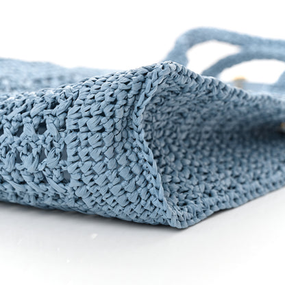 Miu Miu Raffia Crochet Woven Tote Bag Blue 10 of 11