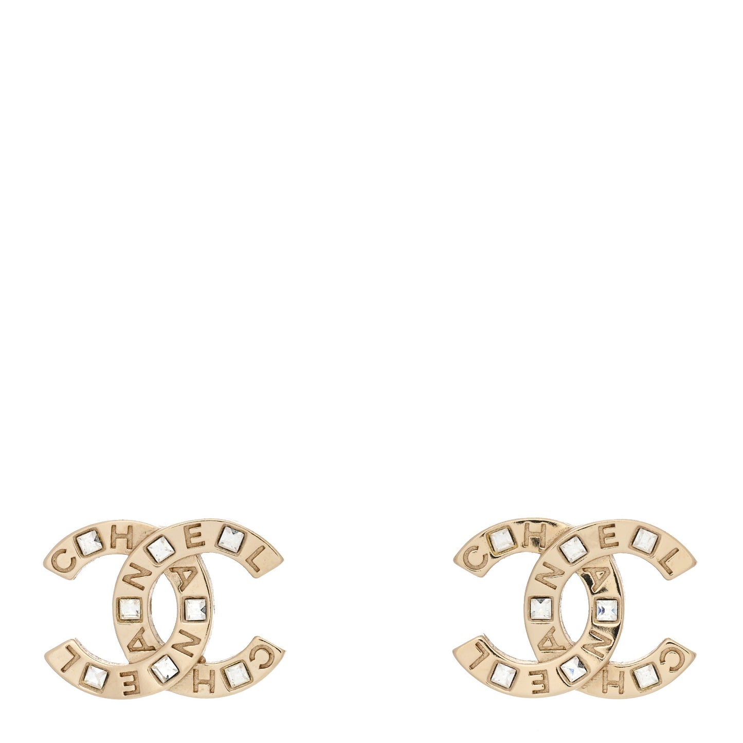 Baguette Crystal Logo CC Earrings Gold
