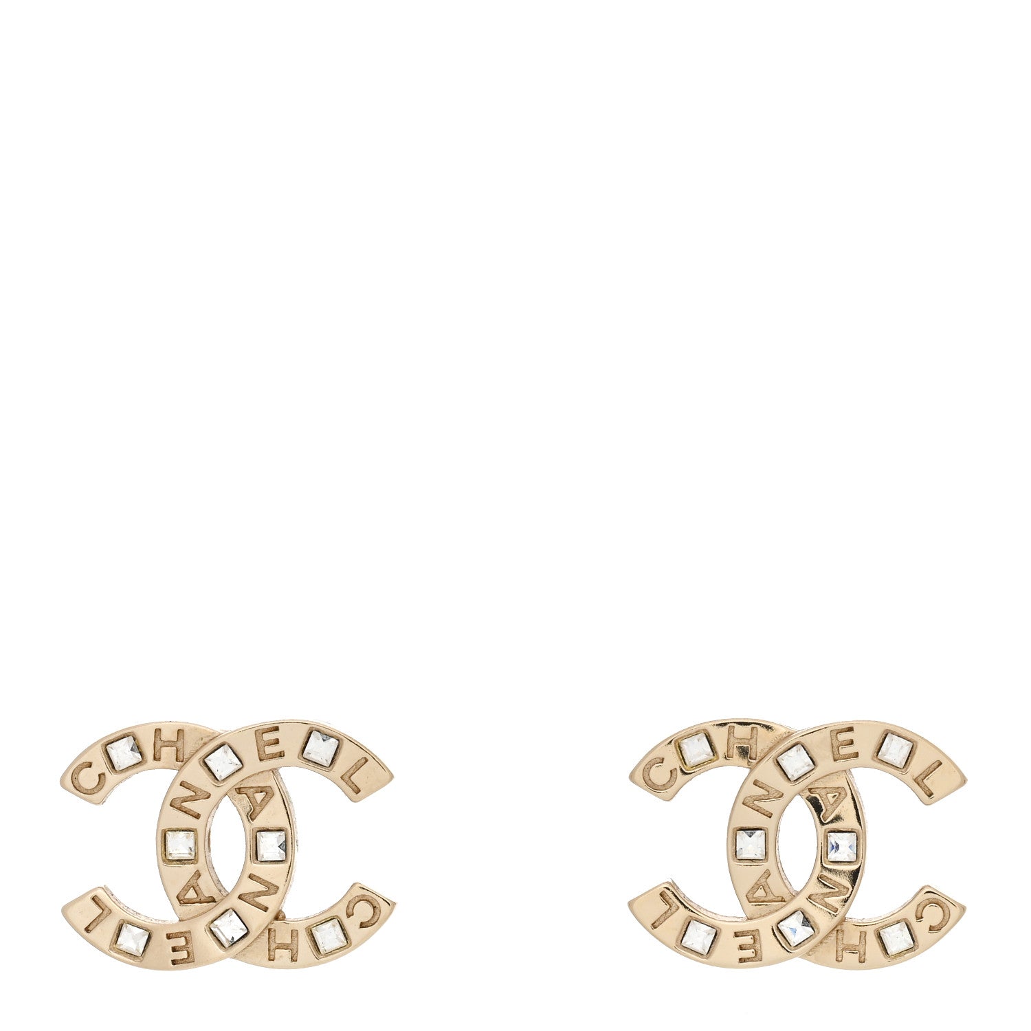 Chanel Baguette Crystal Logo CC Earrings Gold 1 of 5