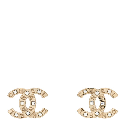 Chanel Baguette Crystal Logo CC Earrings Gold 1 of 5