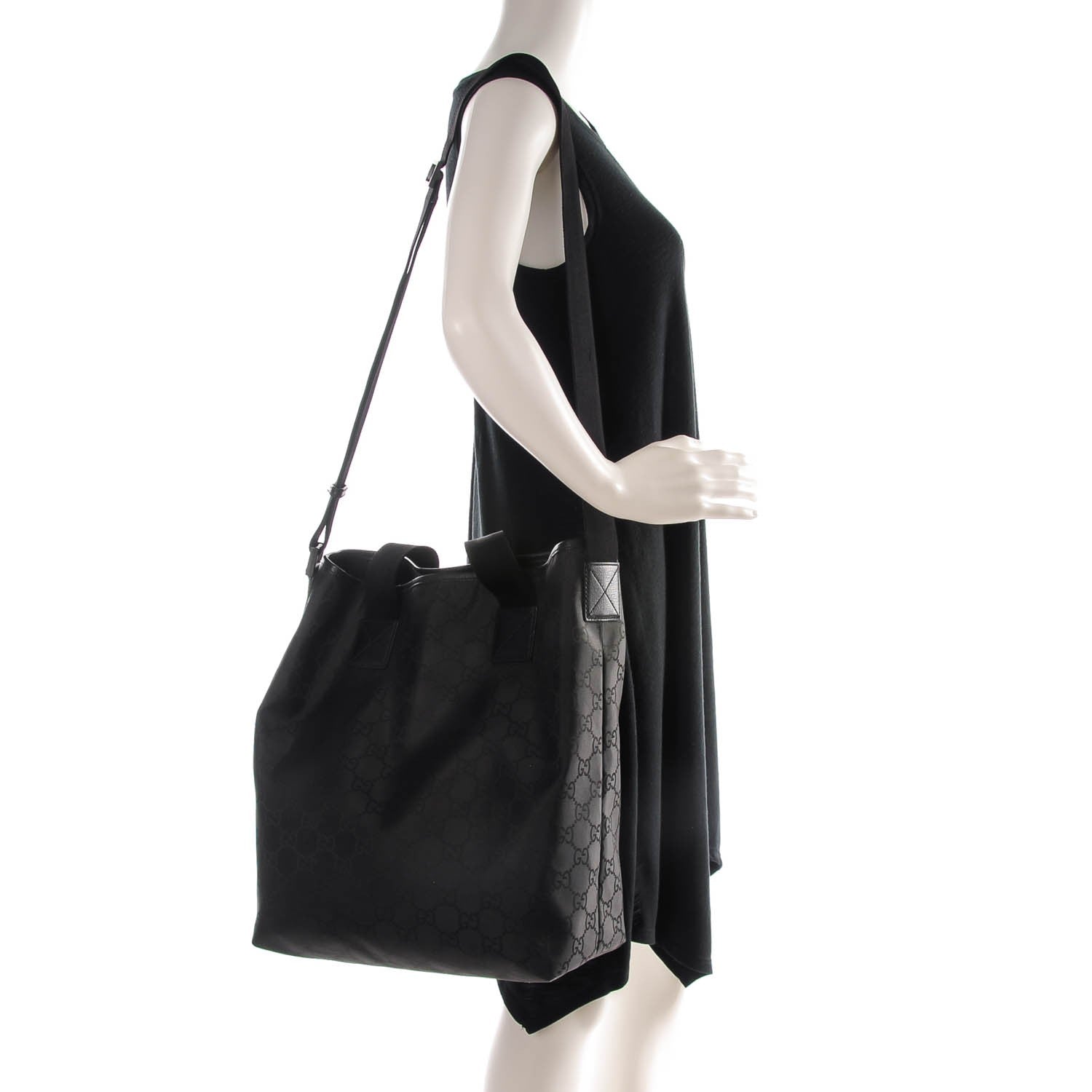 Gucci Nylon Monogram Large Web Handle Vertical Tote Black 2 of 8