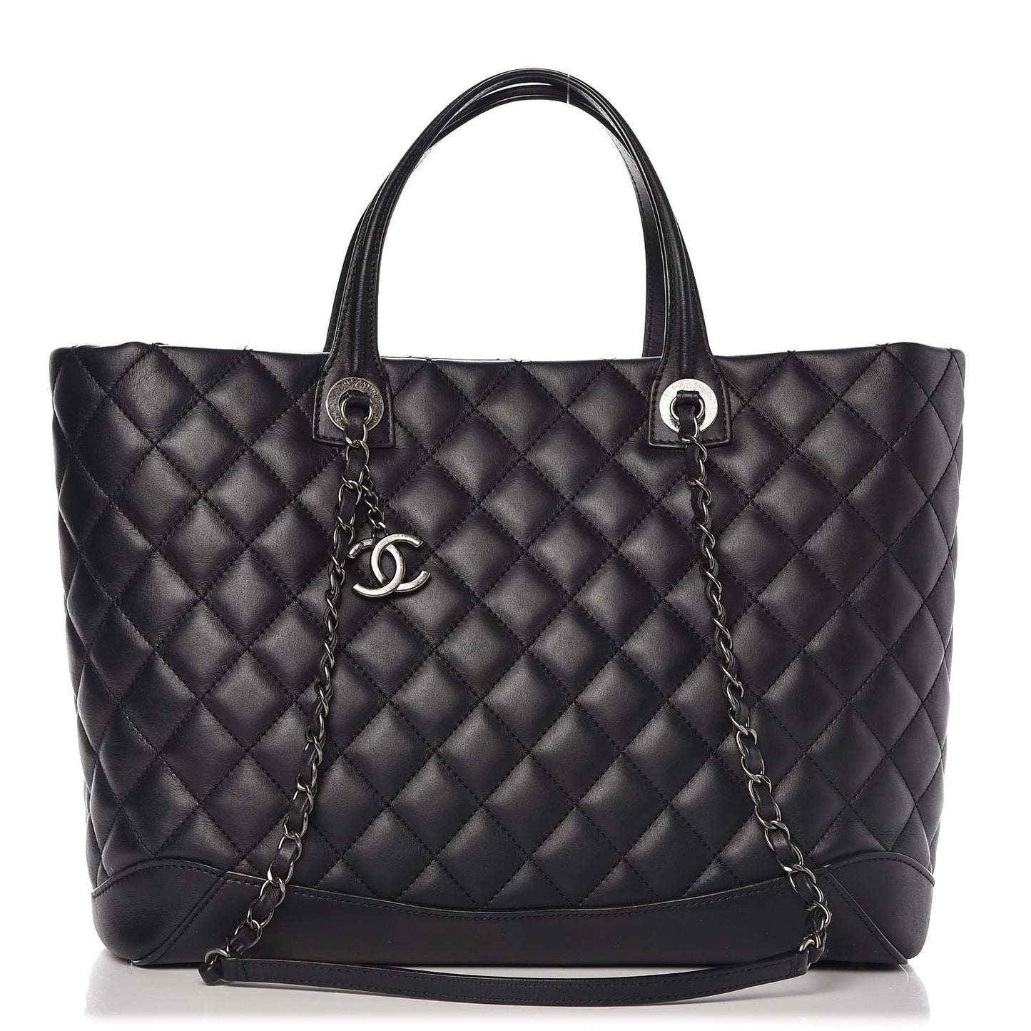 Calfskin Quilted Large Easy Shopping Tote Black